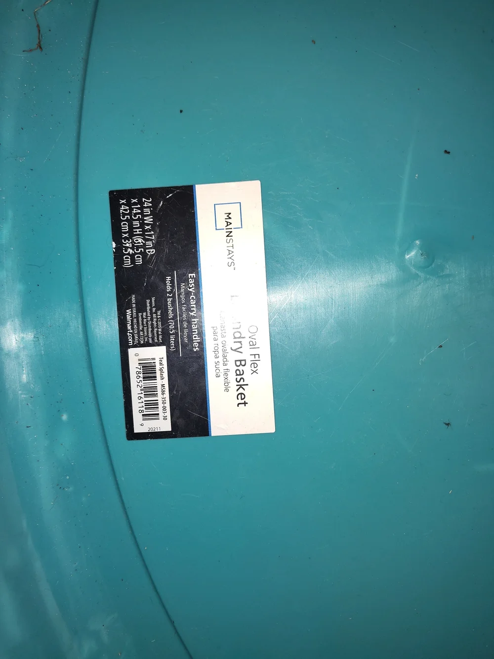 Mainstays Teal Laundry Basket with White Handle